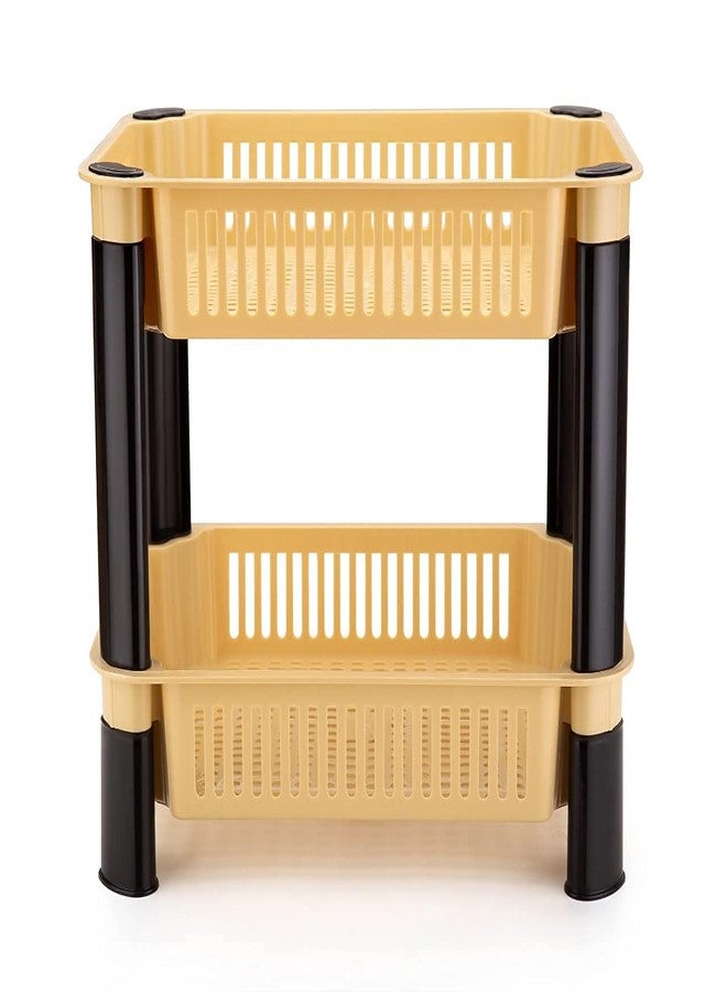 Black Olive Plastic Storage Organiser Rack - Multipurpose 2 Layer Kitchen Shelf Stand with Vegetable Baskets for Potato, Onion, & Stationery, Space Saving Storage Rack for Home, Office & Balcony-Cream - Image 3